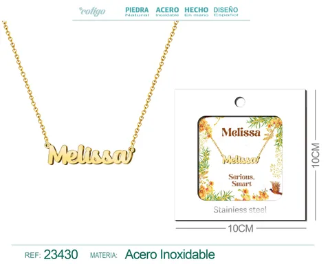 COLLAR NOMBRE INGLES MELISSA ACERO CON SOBRE
