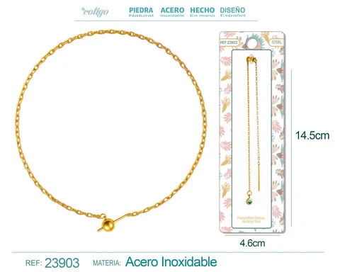 PULSERA DE CADENA ACERO COLOR DORADO CON CIRRE DE BOLA Y GOMA PARA CHARM