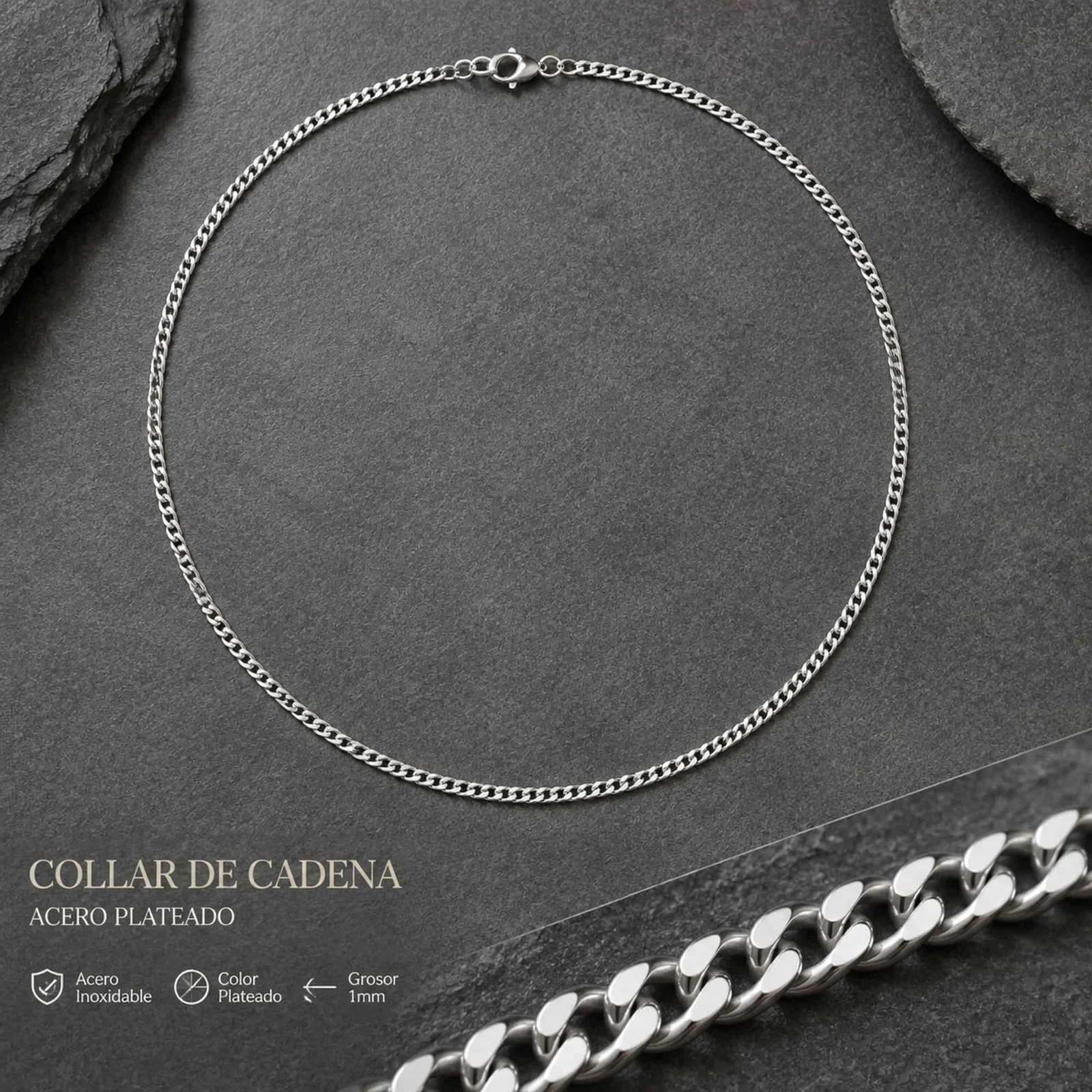 COLLAR DE CADENA ACERO PLATEADO