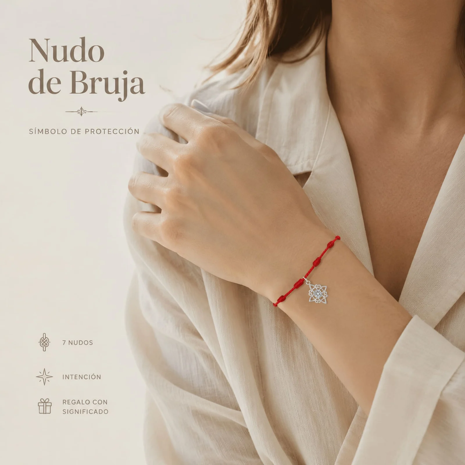 PULSERA 7 NUDOS CON NUDO DE BRUJA ACERO PLATEADO
