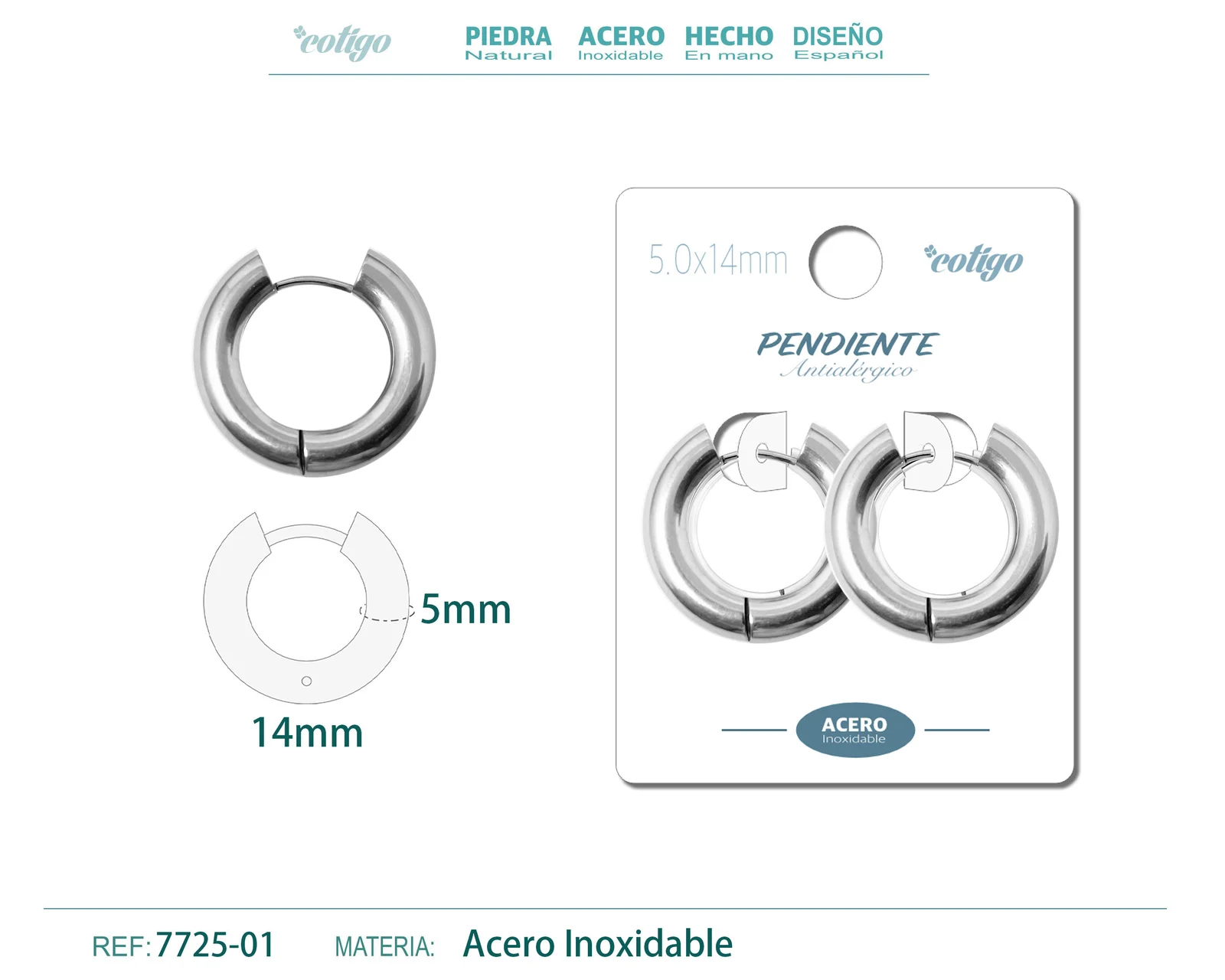 Pendiente Aro Acero 5.0x14mm Acero