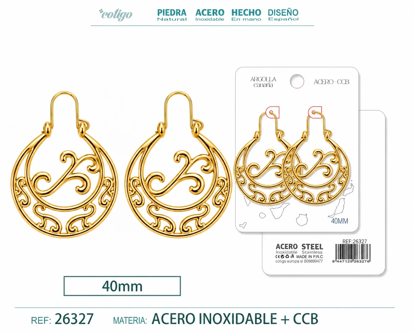 Argolla Canaria 40cm Color Dorado Material CCB