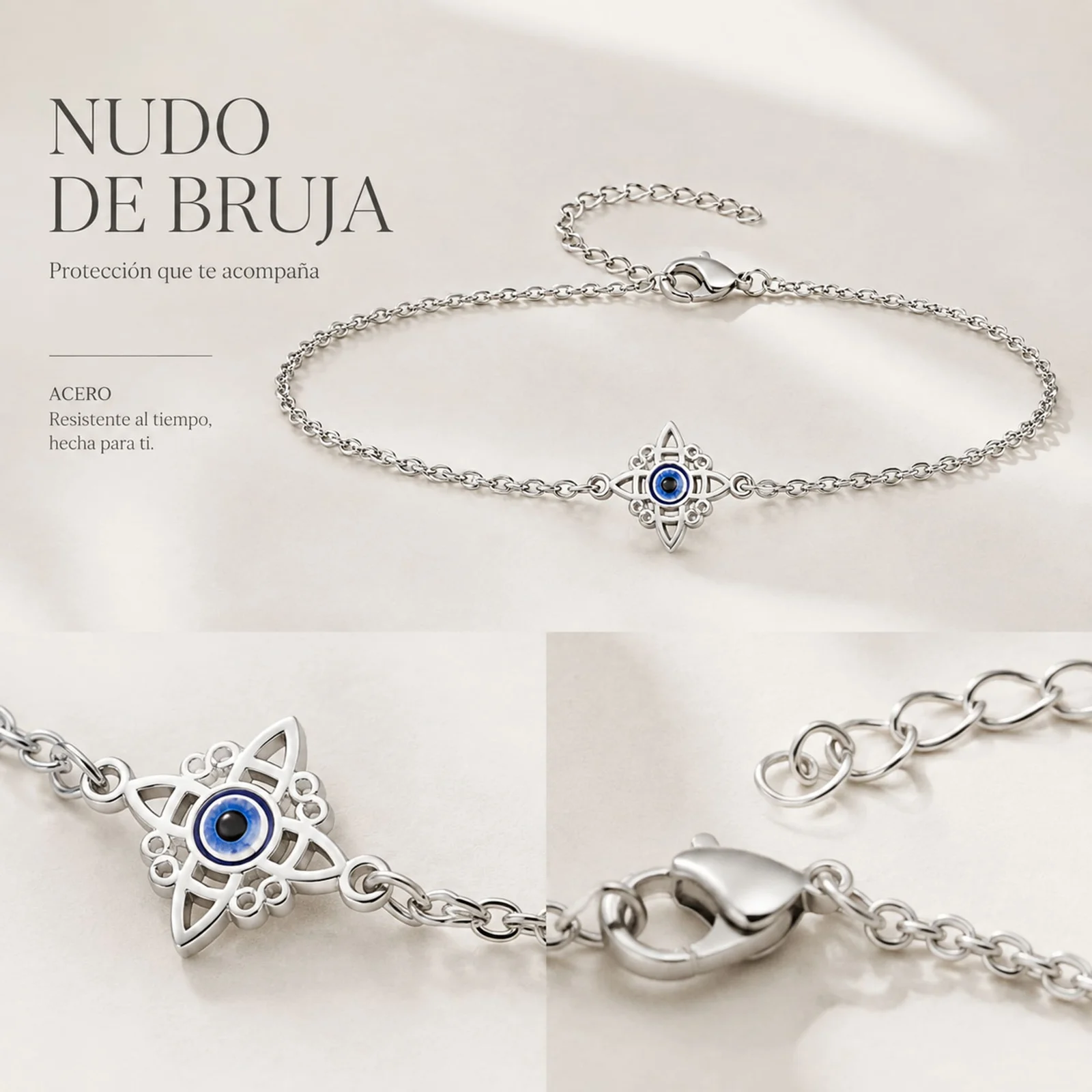 PULSERA NUDO BRUJA ACERO PLATEADO