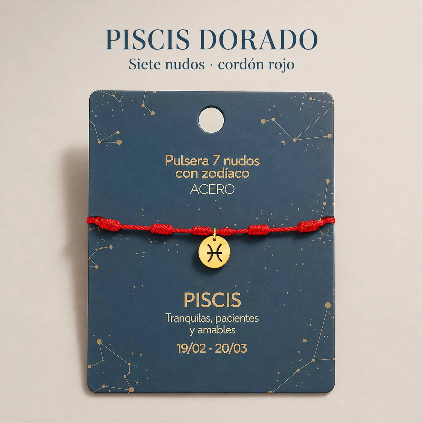 PULSERA 7 NUDOS CON PISCIS ACERO. COLOR DORADO