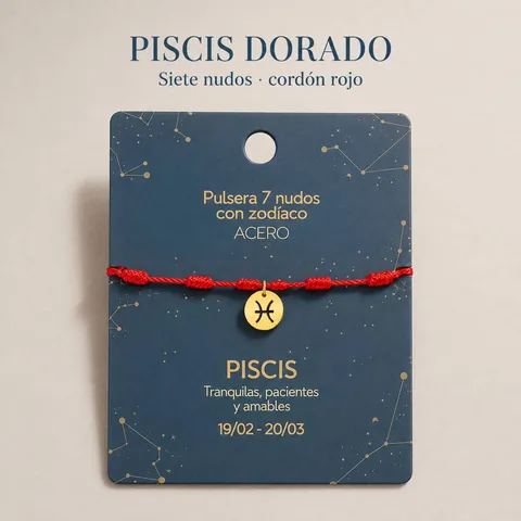 PULSERA 7 NUDOS CON PISCIS ACERO. COLOR DORADO