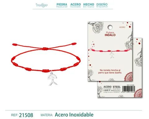PULSERA 7 NDUSO CON COLGANTE DE INDALO ACERO PLATEADO