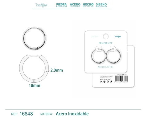 PENDIENTE ARO ACERO 2.0X18 MM PLATEADO