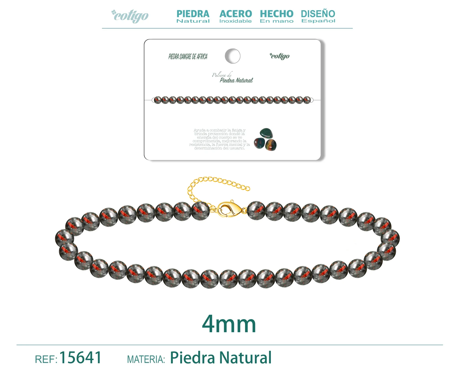 PULSERA PIEDRA SANGRE DE AFRICA 4MM