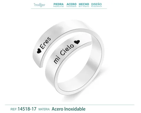 Anillo Acero con Mensaje Espa?ol Plateado