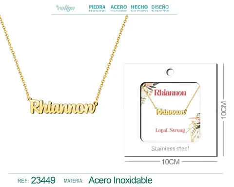 COLLAR NOMBRE INGLES RHIANNON ACERO CON SOBRE