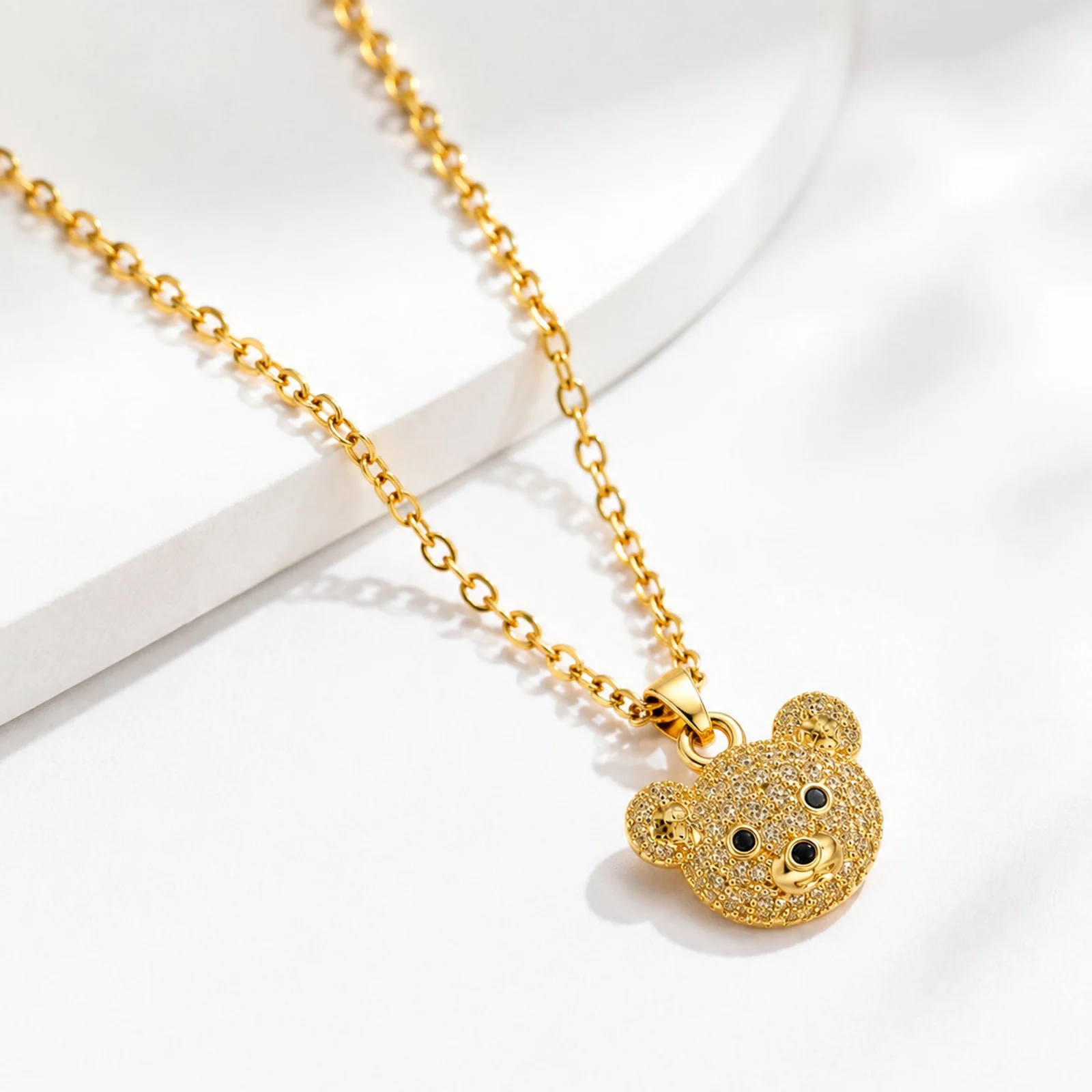 Colgangte Cobre con Circonita Colar Dorado y Cadena Acero