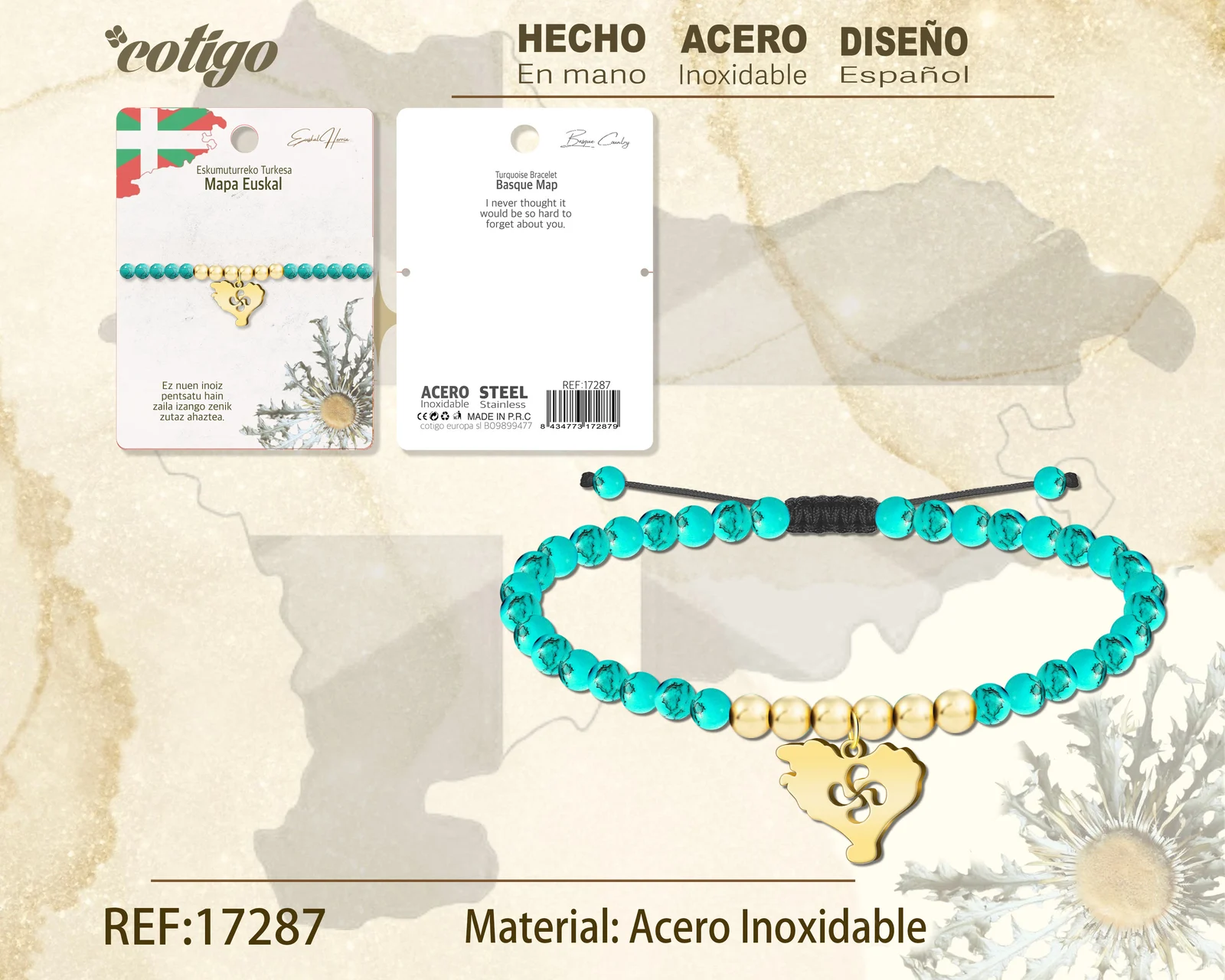 PULSERA TUQUESA -MAPA EUSKAL-DORADO