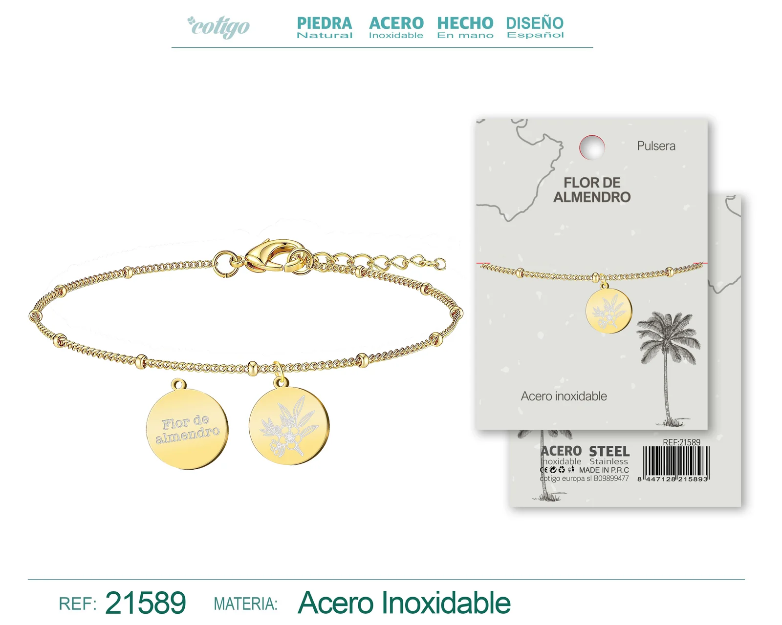 PULSERA FLOR DE ALMENDRO ACERO DORADO