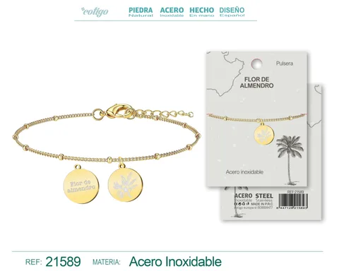 PULSERA FLOR DE ALMENDRO ACERO DORADO