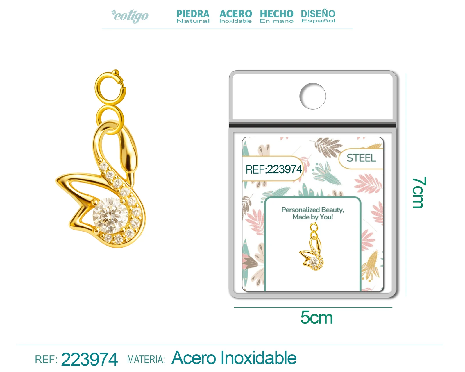 CHARM DE COBRE CHAPADO A ORO 14K CON CIRCONITA-CON CIERRE