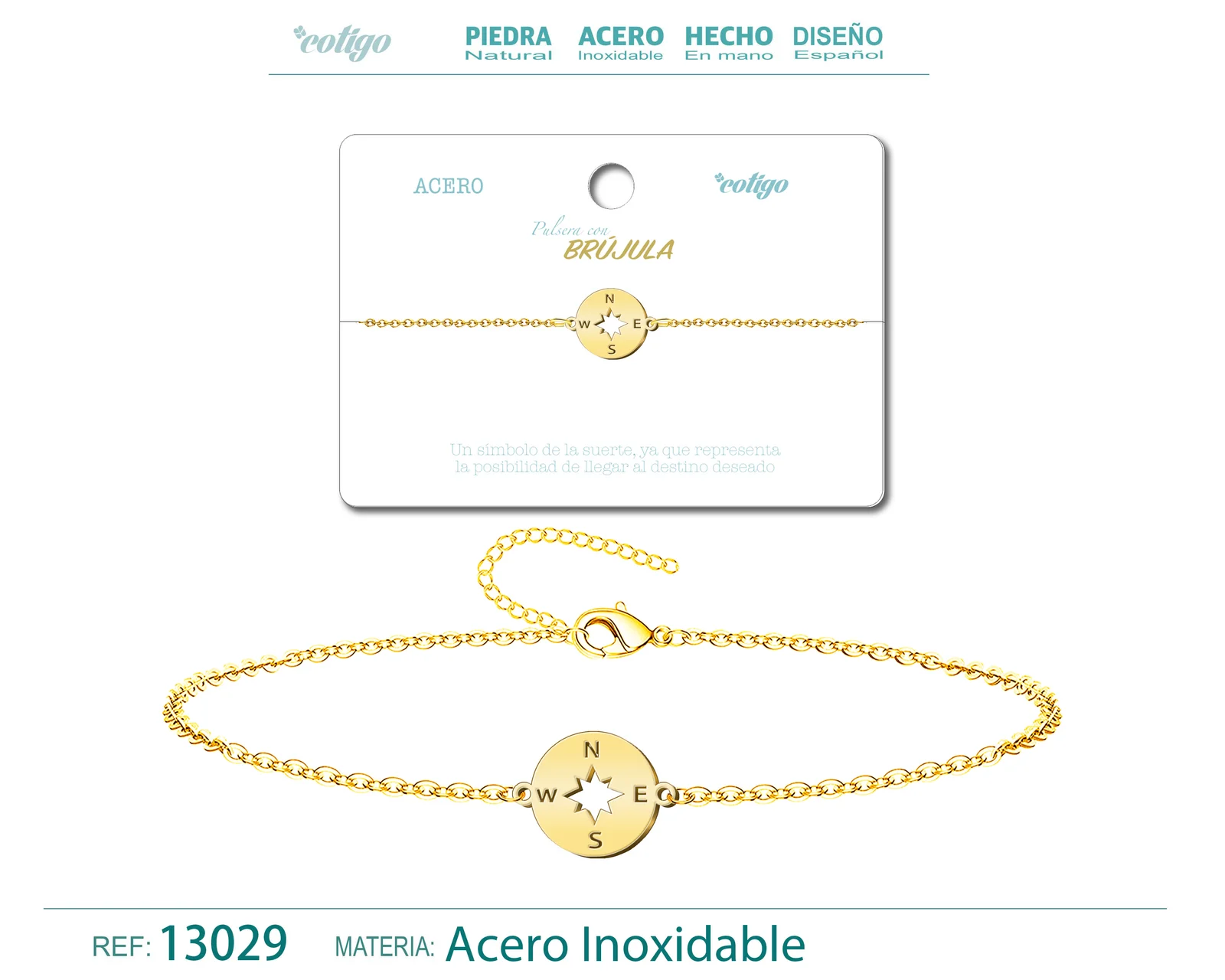 PULSERA BRUJÚLAACERO DORADO