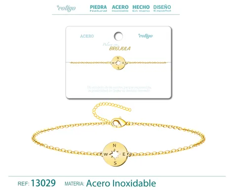 PULSERA BRUJÚLAACERO DORADO