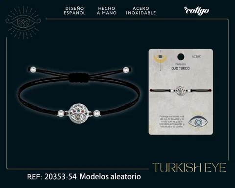 Pulsera Hilo encerado Negro CON OJO TURCO Plateado