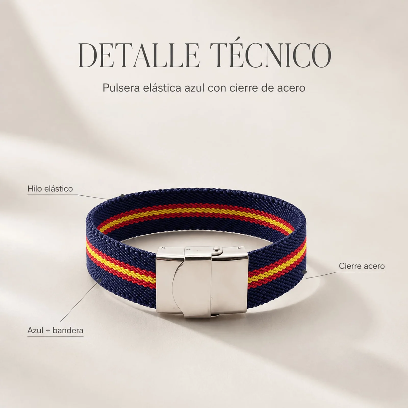 PULSERA ESPAÑA ELÁSTICO AZUL CON CIERRE ACERO
