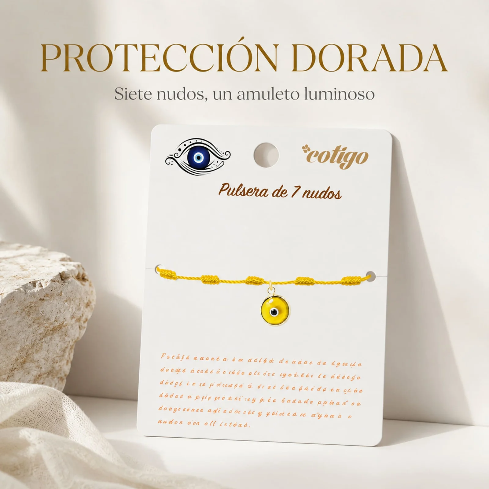 PULSERA 7 NUDOS DORADO CON COLGANTE DE OJO TURCO