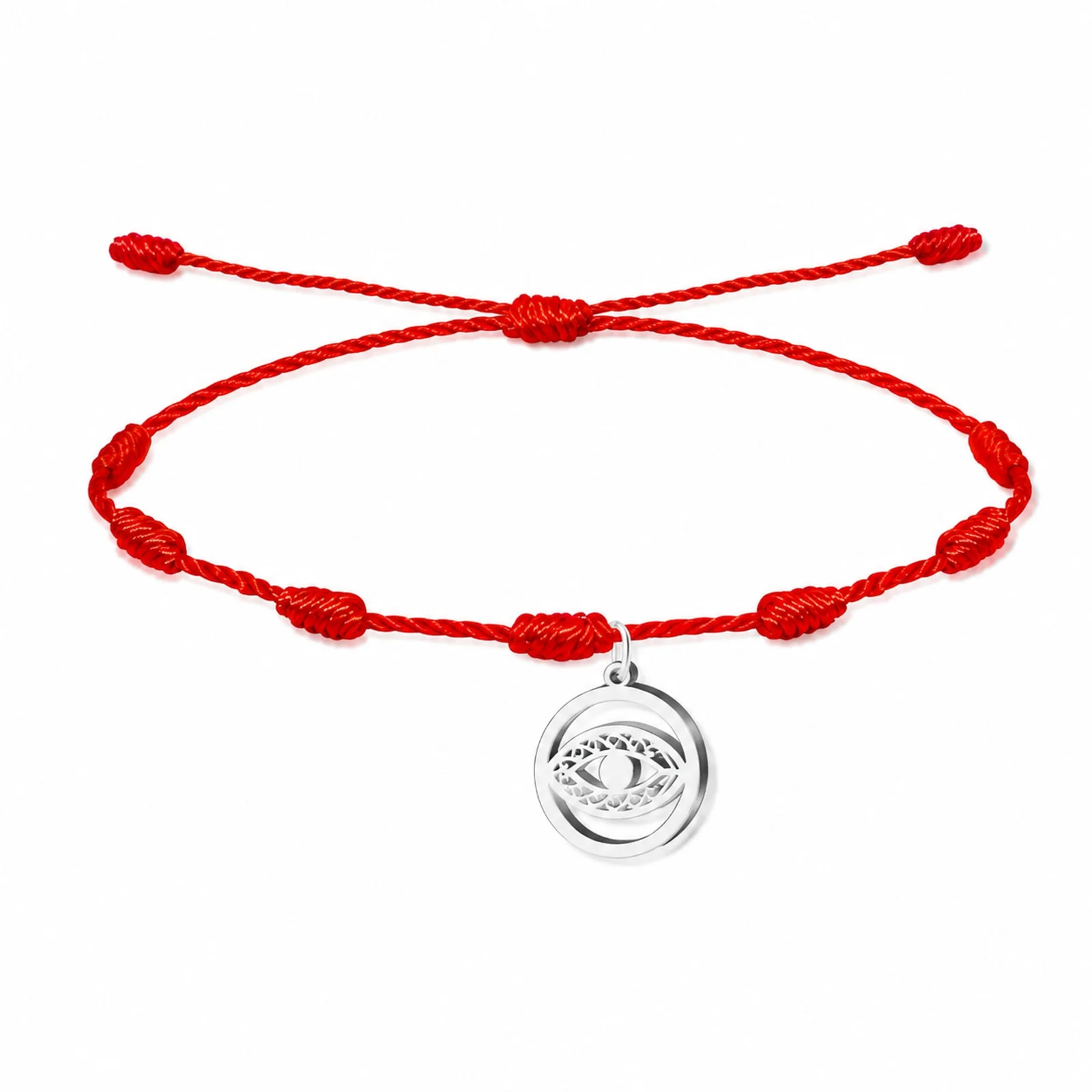 PULSERA 7 NUDOS CON OJO TURCO COLOR PLATEADO