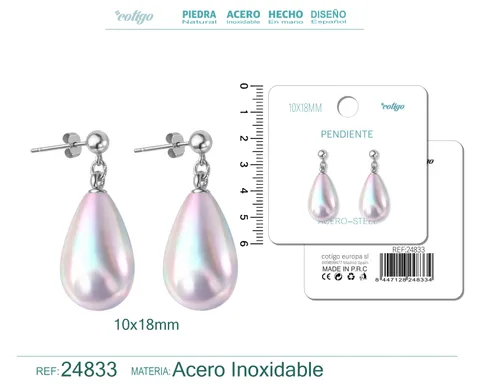 PENDIENTE DE PERLA GOTITA 10X18MM CON ACCESORIO ACERO