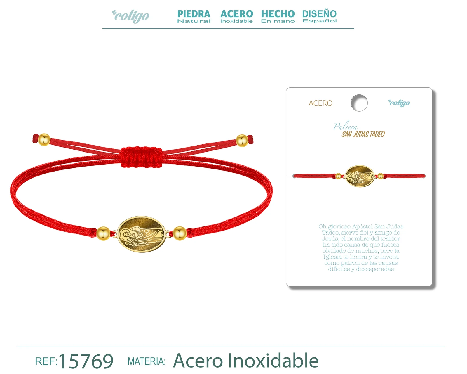 PULSERA HILO ENCERADO CON SAN JUDAS TADEO COLOR DORADO
