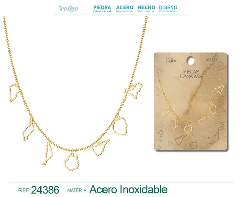 Collar con Colgante de 7 Isalas de Canarias Acero color Dorado