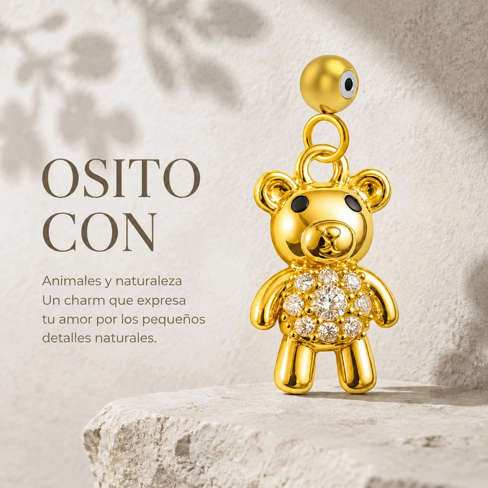 CHARM DE COBRE CHAPADO ORO 14K CON CIRCONITA-CON BOLA DE GOMA