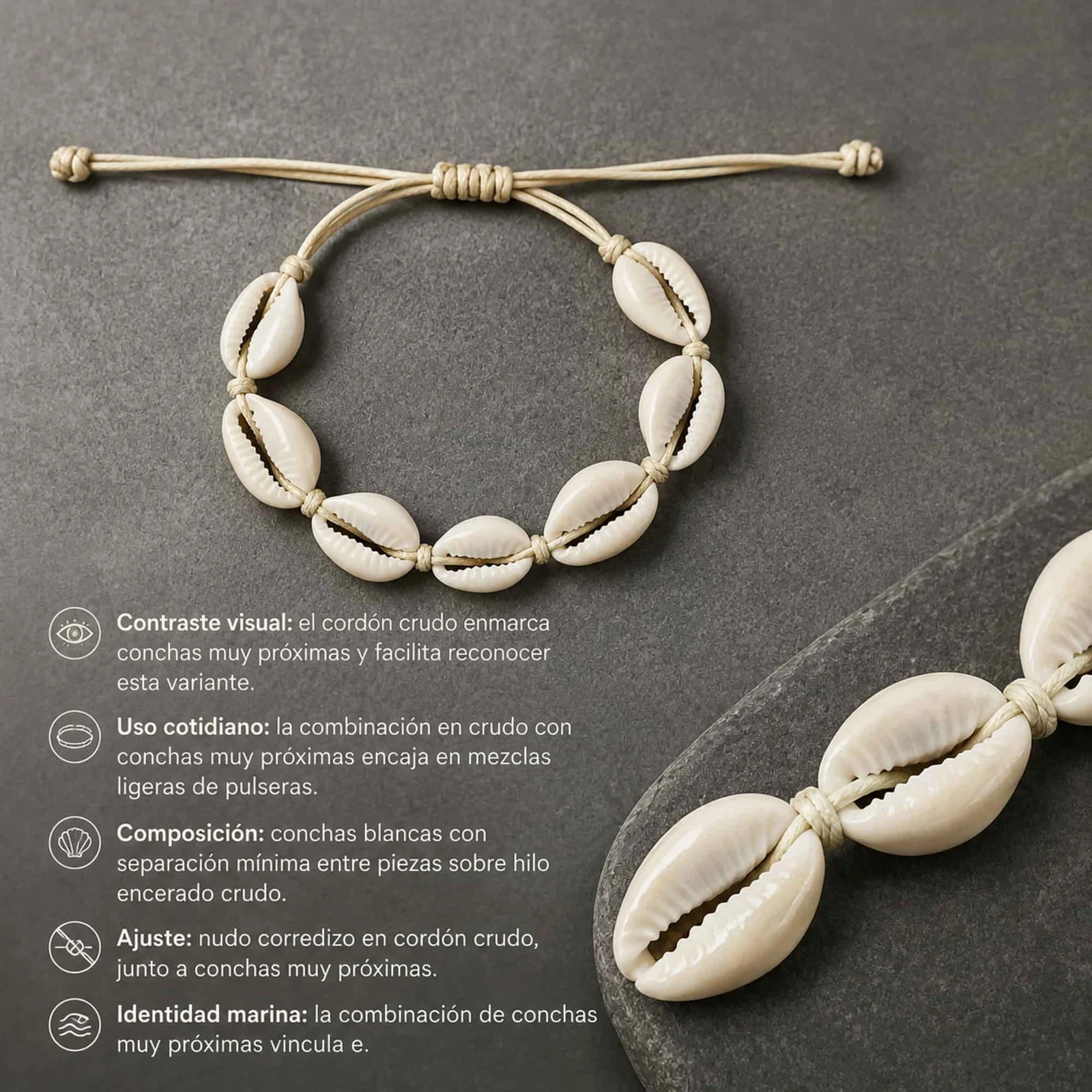 PULSERA HILO ENCERADO DE CONCHA