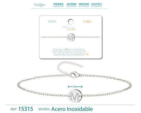 PULSERA LETRA M COLOR PLATEADO