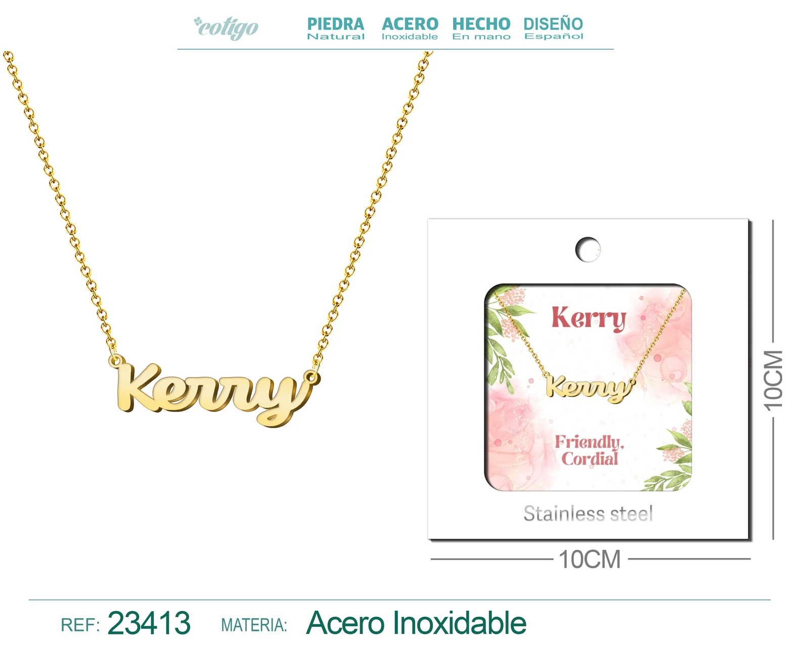 COLLAR NOMBRE INGLES KERRY ACERO CON SOBRE