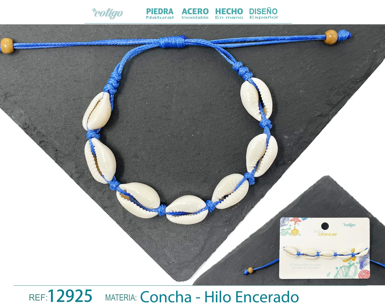 PULSERA HILO ENCERADO DE CONCHA