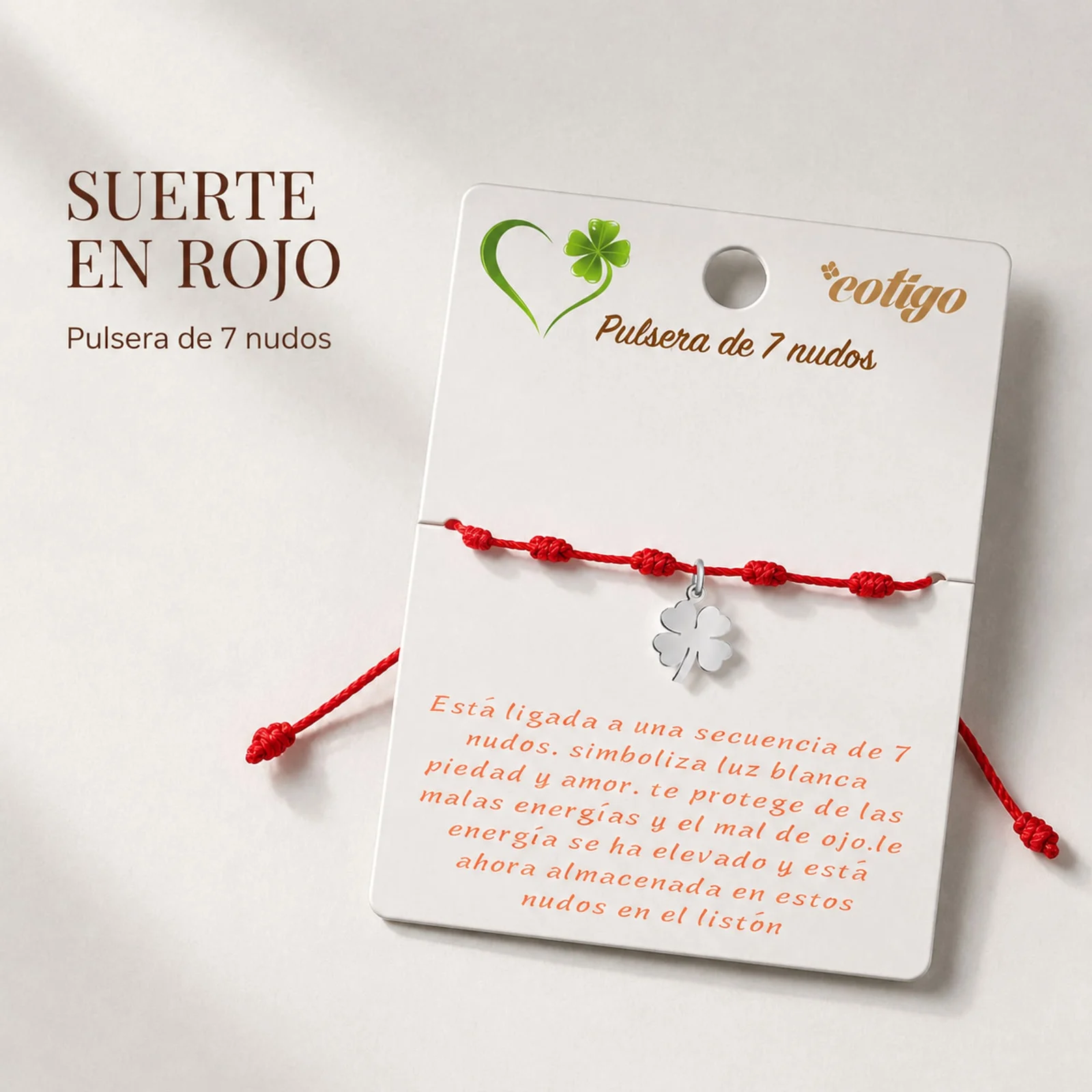 PULSERA 7 NUDOS CON TRÉBOL DE LA SUERTE ACERO PLATEADO