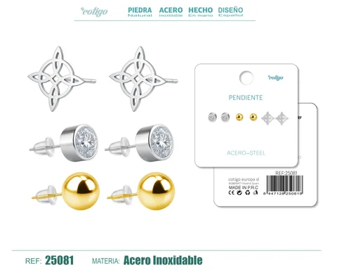 PENDIENTE ACERO INOXIDABLE 3 PARES