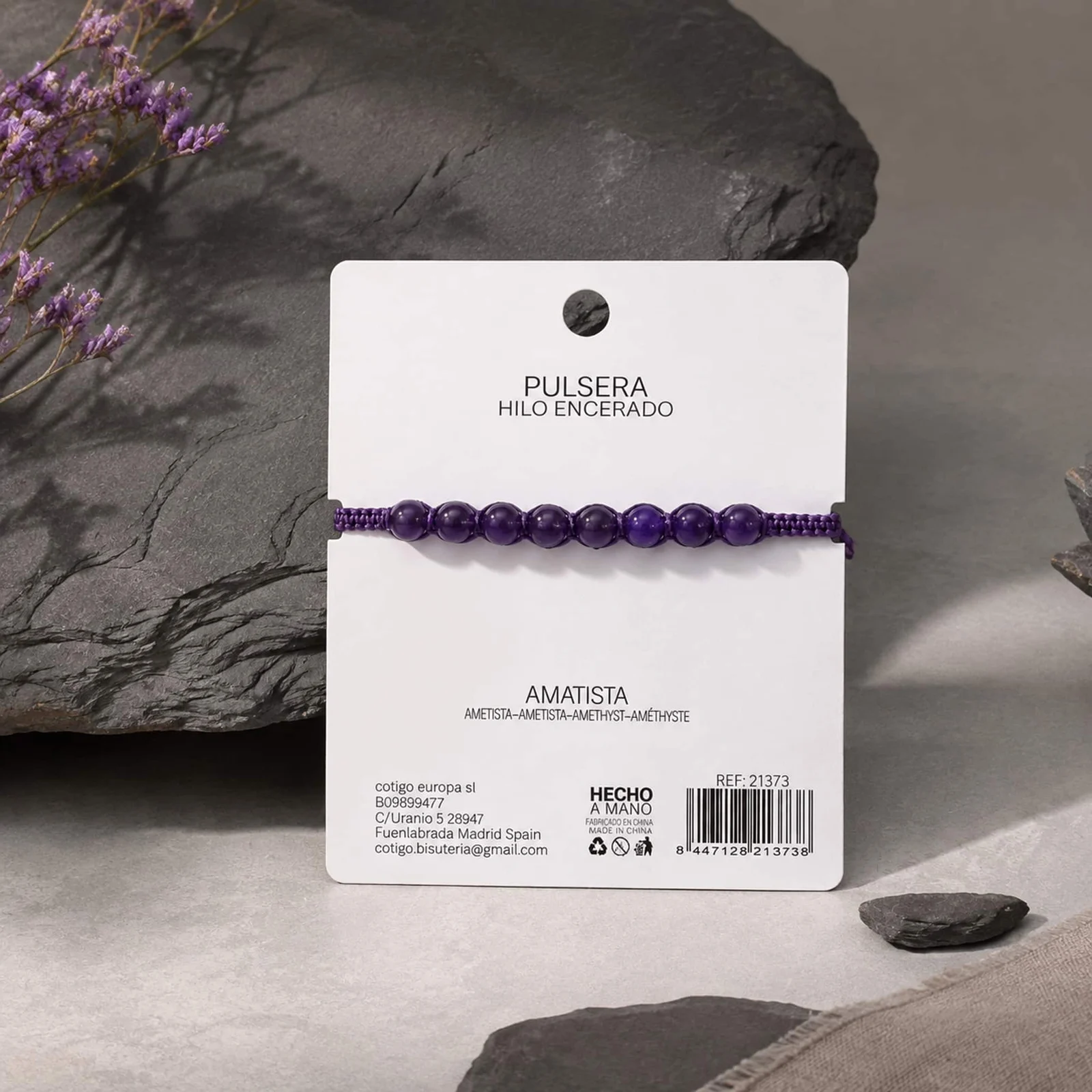 PULSERA HILO ENCERADO CON AMATISTA