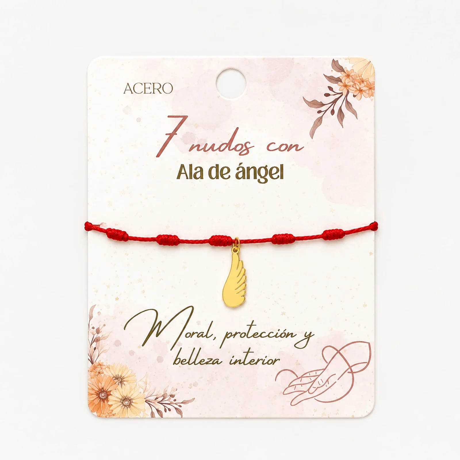 PULSERA 7 NUDOS CON ALA DE ÁNGEL COLOR DORADO