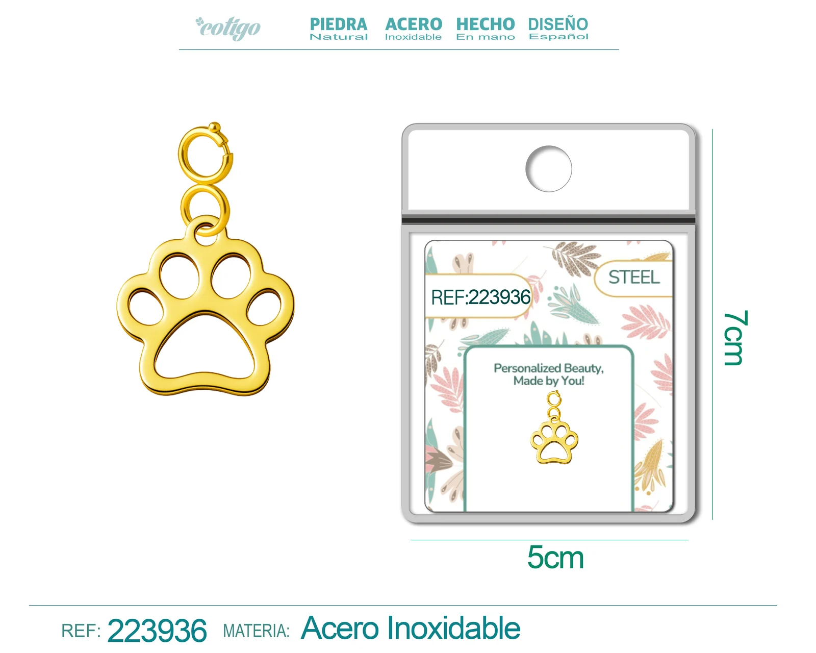 CHARM ACERO INOXIDABLE COLOR DORADO -CON CIERRE