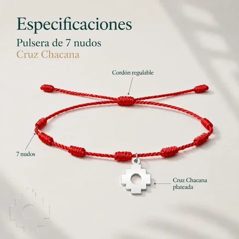PULSERA 7 NUDOS CON CRUZ CHACANA COLOR PLATEADO