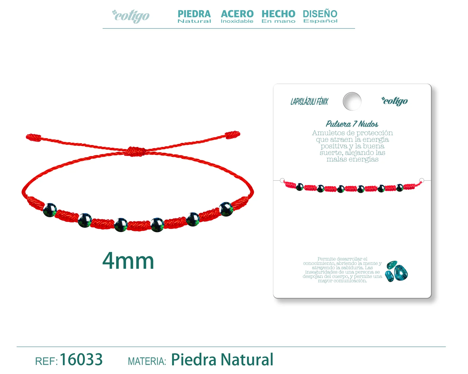 PULSERA 7 NUDOS CON  LAPISLAZULI FÉNIX 4MM