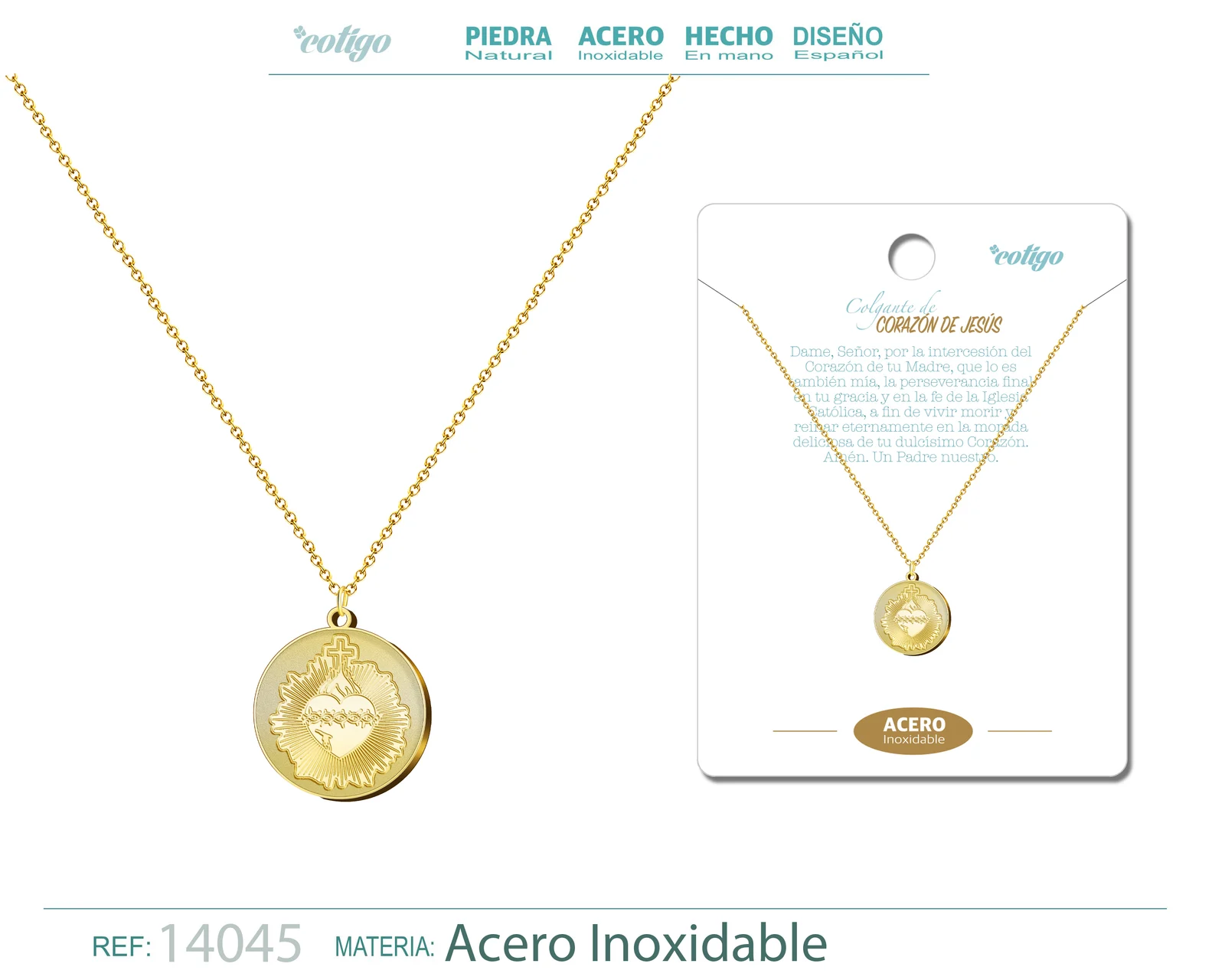 COLGANTE ACERO CORAZON DE JESUS COLOR DORADO