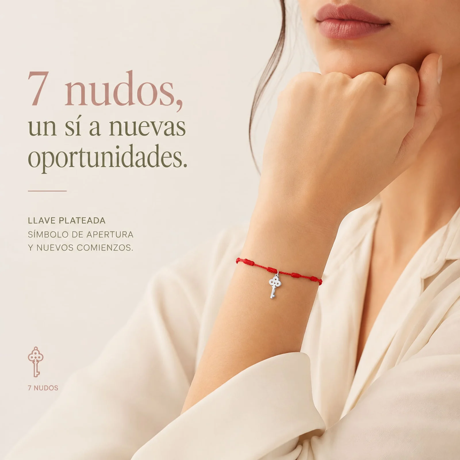 PULSERA 7 NUDOS CON LLAVE COLOR PLATEADO