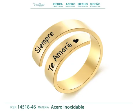 Anillo Acero con Mensaje Espa?ol Dorado