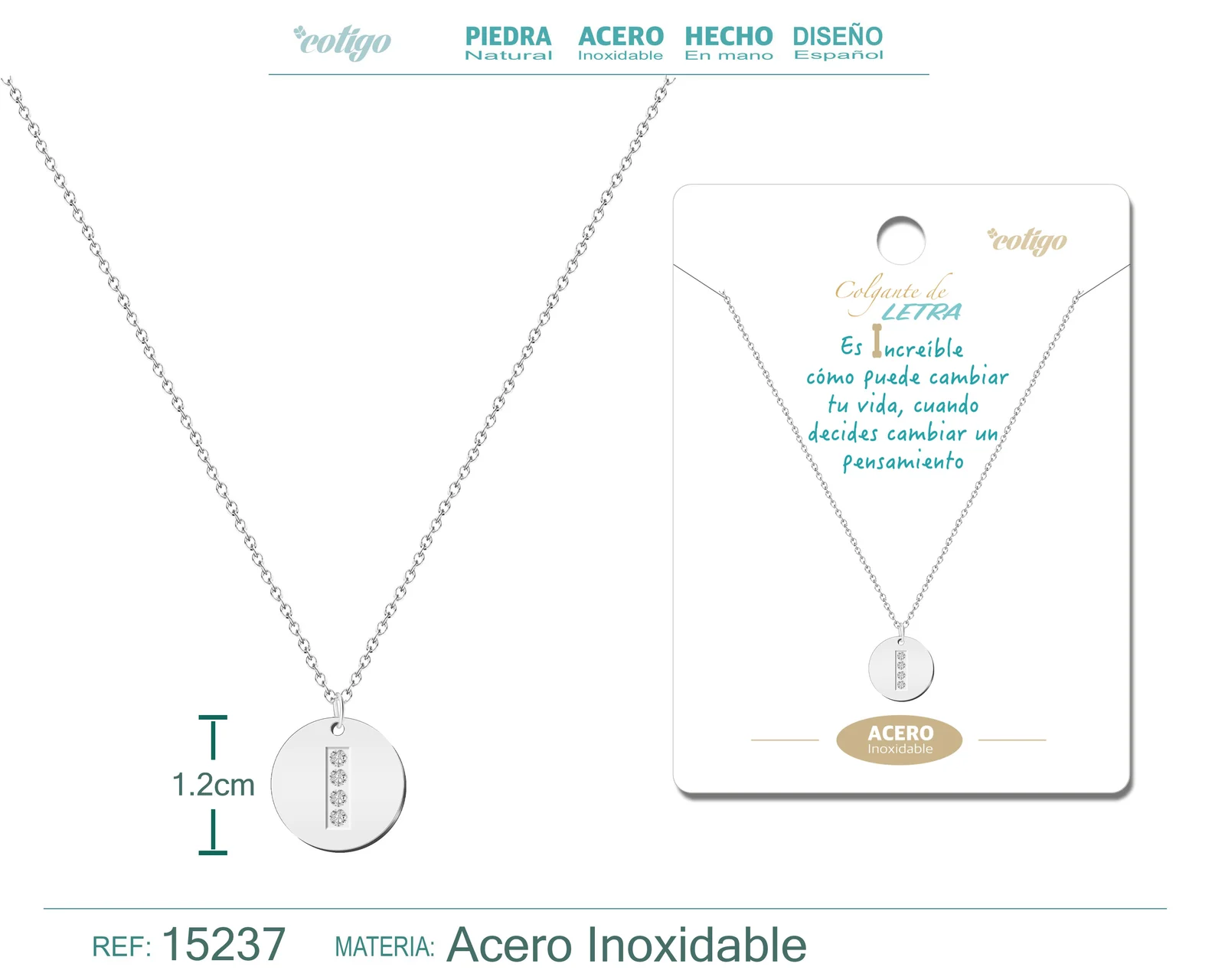 COLLAR LETRA I COLOR PLATEADO