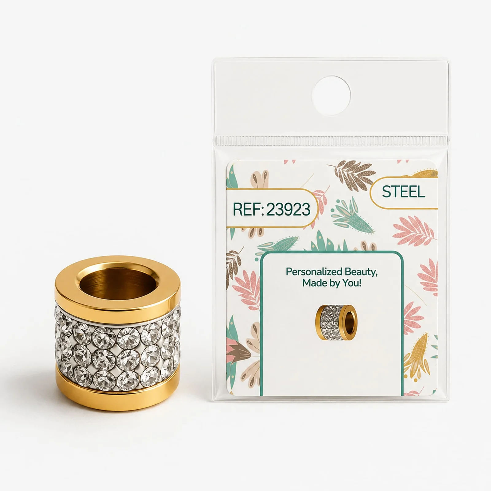CHARM 6MM ACERO DORADO CON AGUJERO 3MM CON CIRCONITA PARA CADENA DE SERPIENTE
