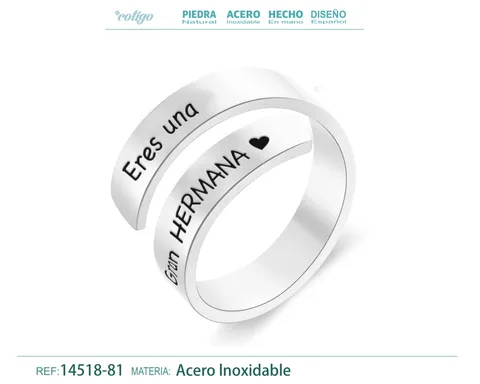 Anillo Acero con Mensaje Espa?ol Plateado