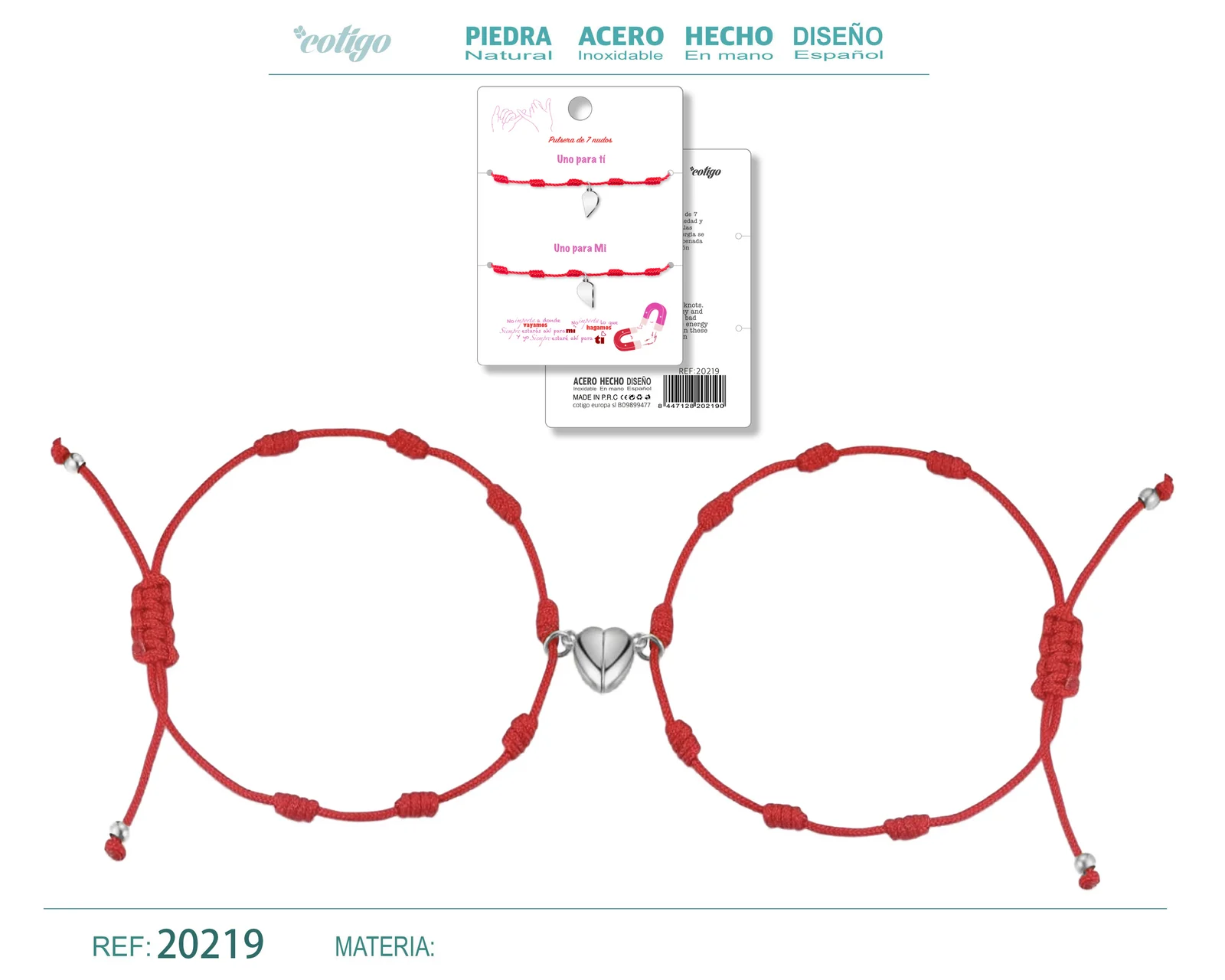 2 PULSERA 7 NUDOS CON CORZON MAGNETICO