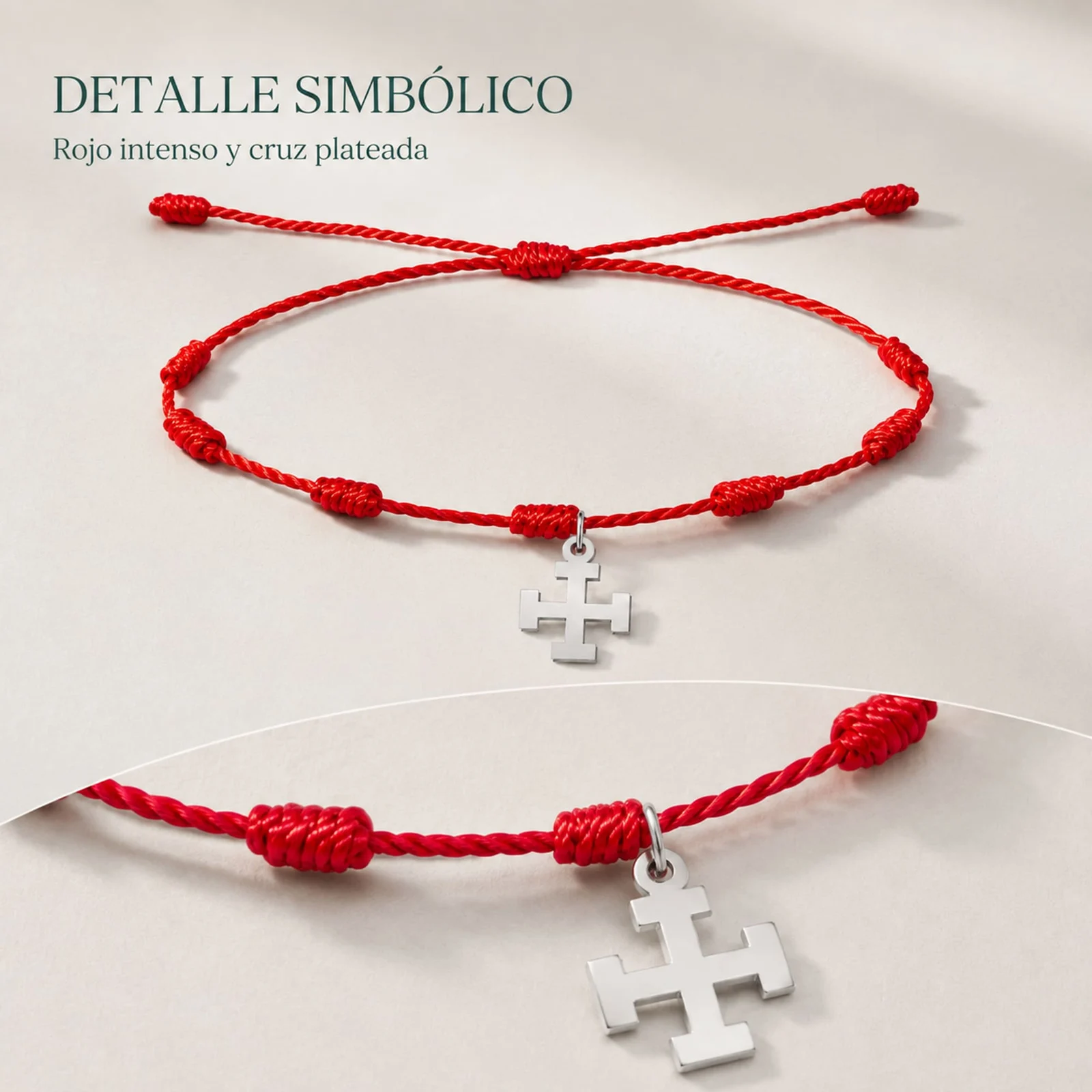 PULSERA 7 NUDOS CON CRUZ POTENZADA COLOR PLATEADO