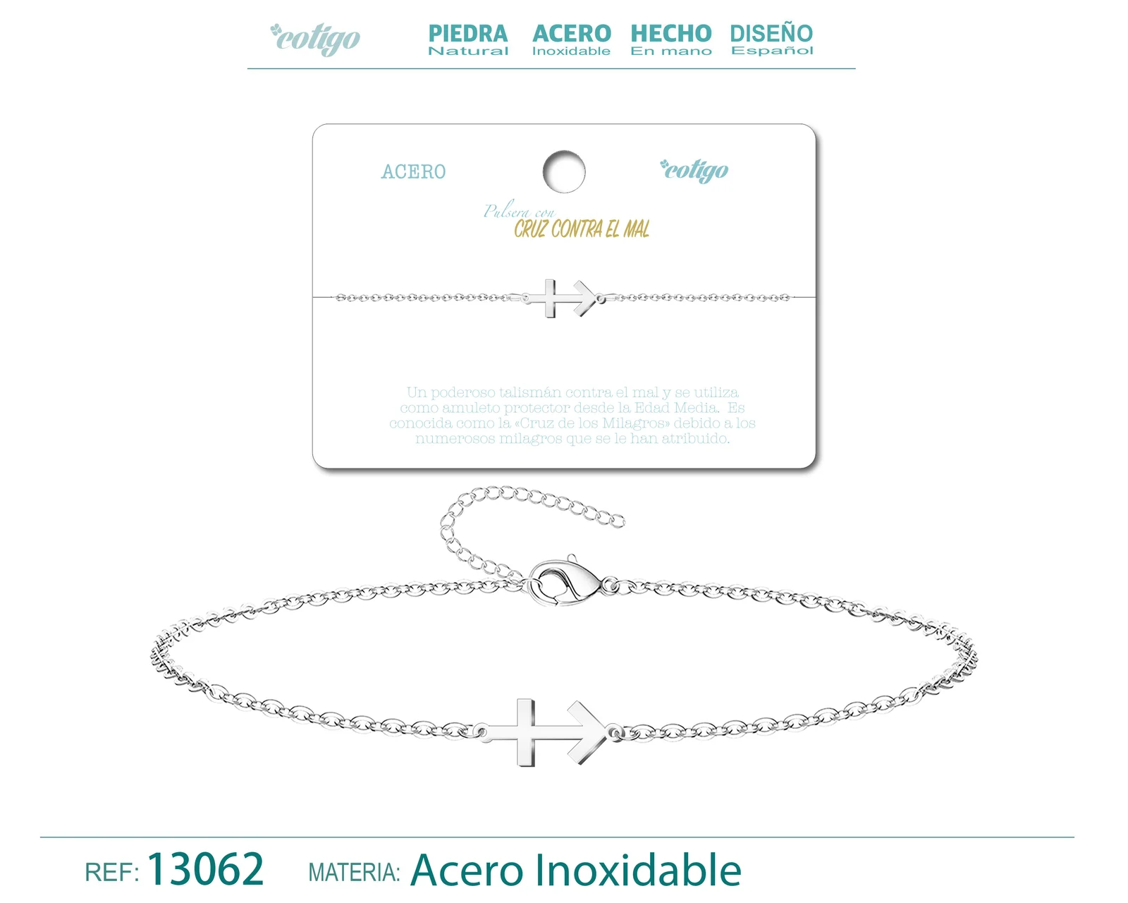 PULSERA CRUZ CONTRA EL MAL  ACERO PLATEADO