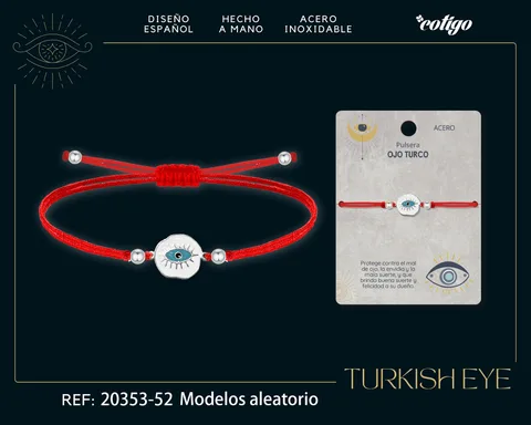 Pulsera Hilo encerado Rojo CON OJO TURCO Plateado